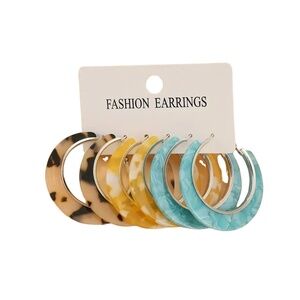 Set of 3 Marbled Acrylic Hoop Earrings – Lightweight Fashion Jewelry – 45mm Drop